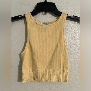Zara | Limitless Contour Collection Ribbed Crop Tank in Tan color